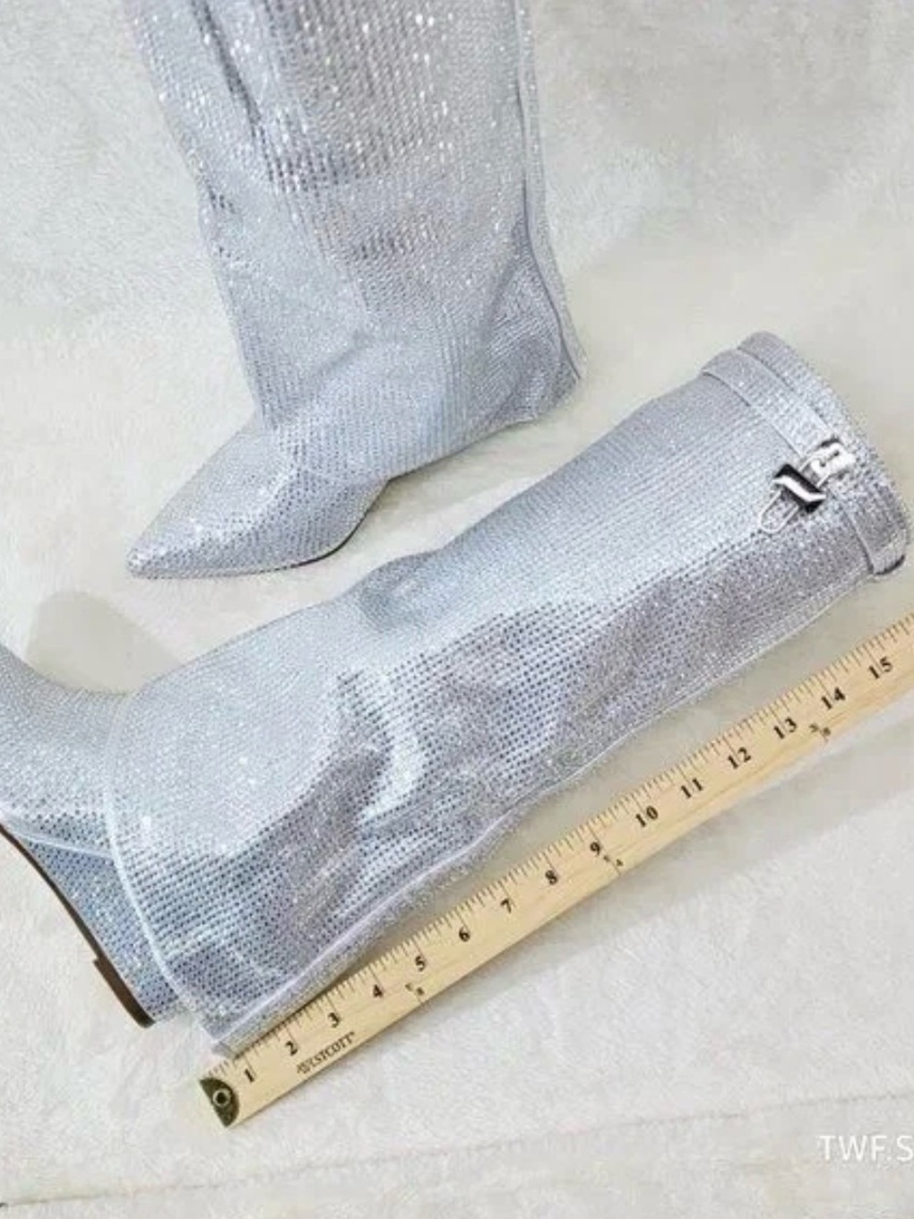 Women's Silver Sequin Knee-High Wedge Boots - Picture 4 of 7